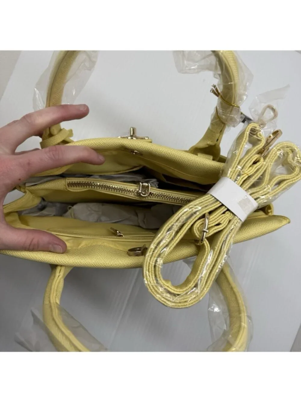 Bebe Yellow Satchel Handbag NWT Structured Top Handle Purse Gold Hardware